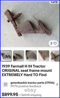 1939 Farmall H, International Harvester, tractor, original seat base mount