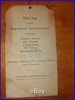 1941 International Harvester Tractor Original Hang Tags-Instructions & War Tires