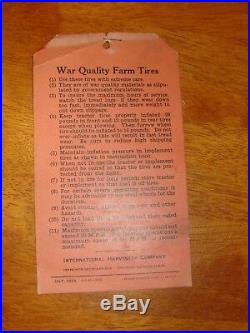 1941 International Harvester Tractor Original Hang Tags-Instructions & War Tires