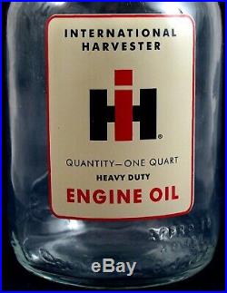 4 International Harvester Farmall Tractor Oil Quart Glass Bottles & Metal Rack