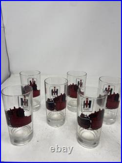 6 International Harvester Bulldozer Glass Tumblers Farm Tractor Hard To Find