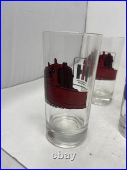 6 International Harvester Bulldozer Glass Tumblers Farm Tractor Hard To Find