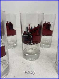 6 International Harvester Bulldozer Glass Tumblers Farm Tractor Hard To Find