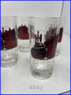 6 International Harvester Bulldozer Glass Tumblers Farm Tractor Hard To Find