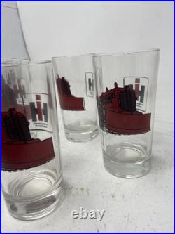 6 International Harvester Bulldozer Glass Tumblers Farm Tractor Hard To Find