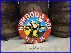 Big HP Hood Milk Cow Sign Porcelain IH Farm Tractor Gas Oil Barn Seed Feed
