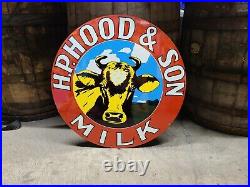Big HP Hood Milk Cow Sign Porcelain IH Farm Tractor Gas Oil Barn Seed Feed