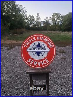Big International Triple Diamond Truck Sign Porcelain IH Farm Tractor Gas Oil