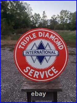 Big International Triple Diamond Truck Sign Porcelain IH Farm Tractor Gas Oil