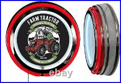 Farm Tractor Traditional Fresh Farm Sign, Neon Sign, RED Outside Neon, No Clock