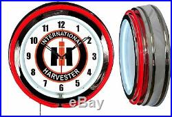 International Harvester 19 Double Neon Clock Red Neon Farm Tractor Man Cave