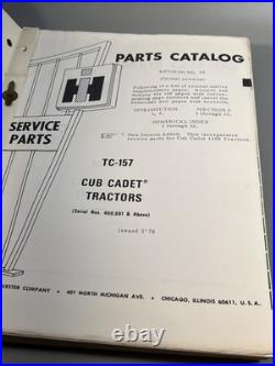 International Harvester Cub Cadet Tractor Tc-157 Parts List Manual Catalog