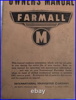 International Harvester Farmall Owner's Manual M Tractor Series 1943 Mccormick