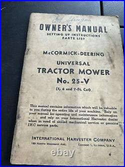 International Harvester McCormick Deering Owners Manual No. 25-V Tractor Mower