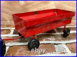 International Harvester Metal Toy Tractor w Metal Ertl Farm Wagon red toy