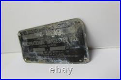 OEM International Harvester Tractor Model 30 Identification VIN ID Plate Tag SR