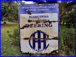 Old Deering International Harvester enamel sign original Farm tractor