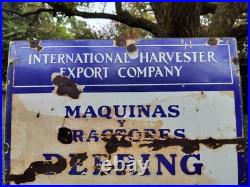 Old Deering International Harvester enamel sign original Farm tractor