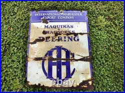 Old Deering International Harvester enamel sign original Farm tractor