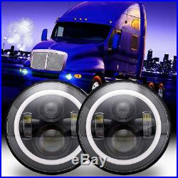 Pair 7 Round LED Headlight Black Truck Tractor for Kenworth T2000 T-2000