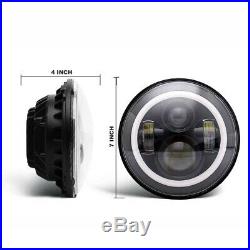 Pair 7 Round LED Headlight Black Truck Tractor for Kenworth T2000 T-2000