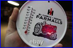 RARE 1960s MCCORMICK DEERING IH FARMALL TRACTOR DEALER METAL THERMOMETER SIGN