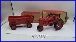 Rare 1940's Boxed 1/16 Miniature Plastic Farmall M Mccormick Tractor & Trailer