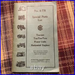 VINTAGE IH SPECIAL PARTS LIST# 8-TR with dealer price sheet, list price sheet