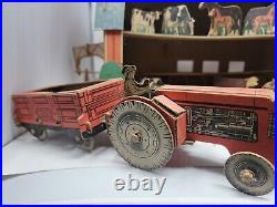 Vintage 1930s-1940s Carboard Farmset with Tractor, Barn, Animals, House. Etc. Rare