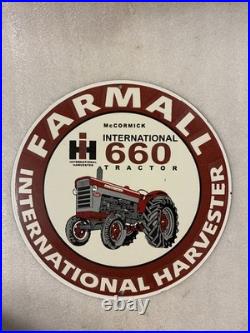 Vintage Farmall International Harvester Porcelain Sign IH 660 Tractor