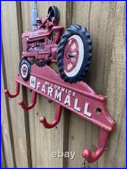 Vintage International Harvester Cast Iron Farmall Tractor Farm Coat Hook Sign