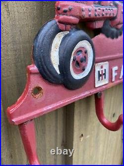 Vintage International Harvester Cast Iron Farmall Tractor Farm Coat Hook Sign