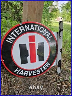 Vintage International Harvester Double-sided Flange Porcelain Sign, Tractor