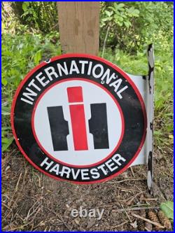 Vintage International Harvester Double-sided Flange Porcelain Sign, Tractor