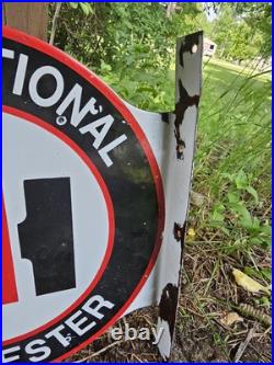 Vintage International Harvester Double-sided Flange Porcelain Sign, Tractor