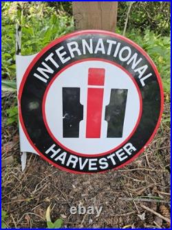 Vintage International Harvester Double-sided Flange Porcelain Sign, Tractor