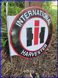Vintage International Harvester Double-sided Flange Porcelain Sign, Tractor