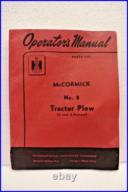 Vintage International Harvester No. 8 Tractor Plow Manual Farmall M Hydraulic Li