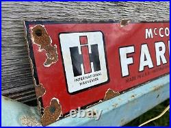 Vintage International Harvester Porcelain Farmall Mccormick Us Farm Tractor Sign