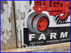 Vintage International Harvester Porcelain Sign Old Farmall Tractor Farm Chicago
