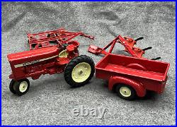 Vintage International Harvester Red Farmall Tractor + Trailer Die-Cast Toy