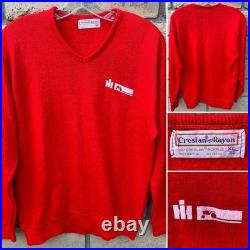 Vintage International Harvester Red V Neck Tractor Sweater Creslan Rayon XL