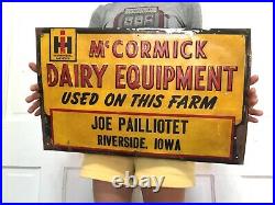Vtg Original IH Dealer Sign Metal Dairy Feed Seed Tractor Gas Farm McCormick